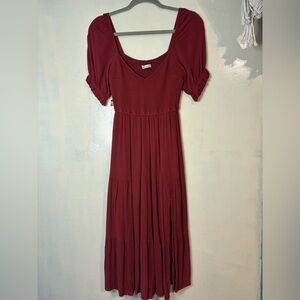 Abercrombie & Fitch tiered maroon midi dress milkmaid peasant cottagecore